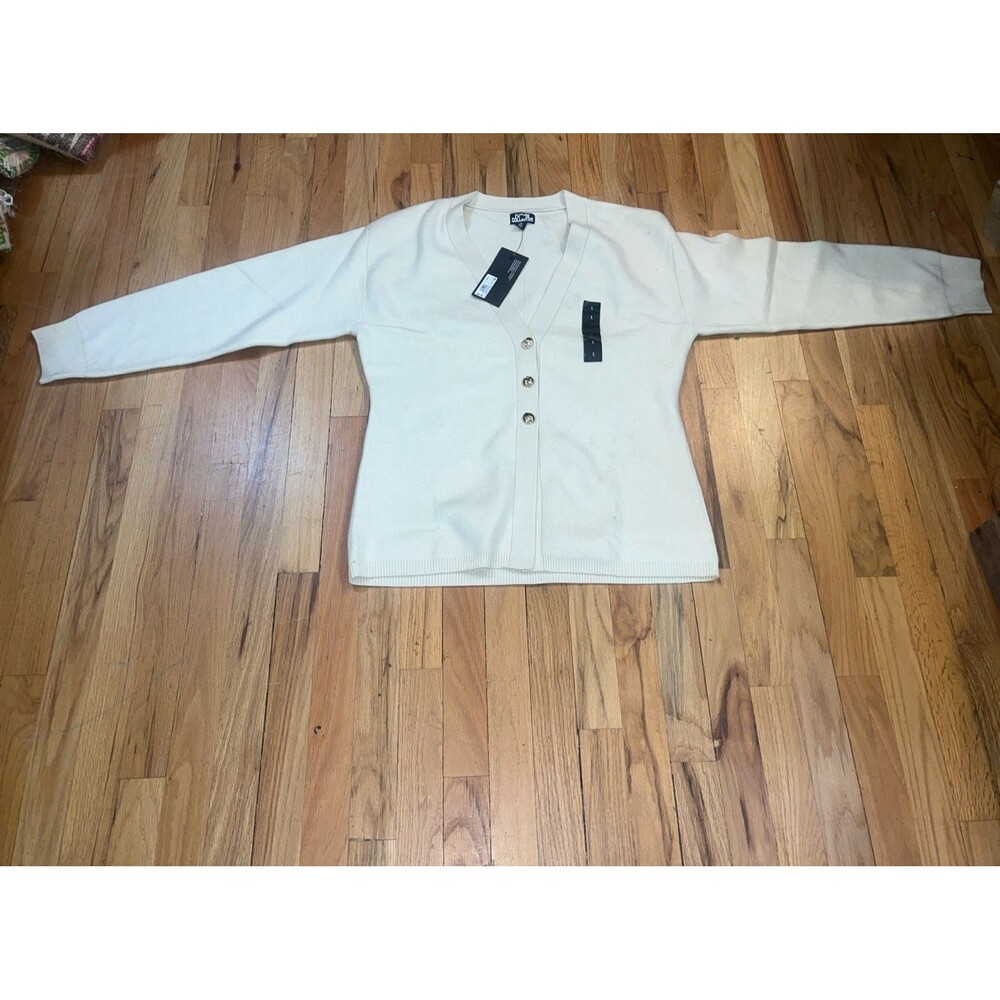 Future Collective Ivory Knit Button Cardigan Sweater L Long Sleeve Women